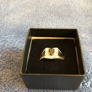 1 CTW Regal Navy Sapphire and Diamond on 14k gold plated sterling silver, ring